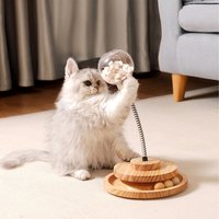 Interactive Spring Cat Toy with Treat Dispenser Ball - Wood Color