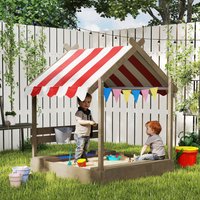 Outsunny Sandpit House Blackboard Sink Seats Flags - Grey