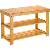 Bamboo Shoe Bench 3 Tier Shoe Rack Stand Seater Storage Shelf - Brown