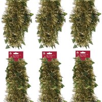 6 X 2M Chunky Diecut Tinsel Christmas Tree Decoration Garland 12 Metre - gold and green