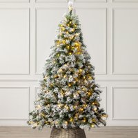 Pre-Lit Chamonix Snow Flocked Spruce Christmas Tree - Green / 6ft