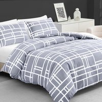 Bricks Microfibre Duvet Cover Set with Matching Pillowcase - White and Grey / Double