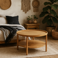Bermudas Round Veneer Coffee Table Lower Shelf - Natural Oak