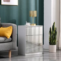 HMD Mirror Glass Bedside Table with 3 Drawers - White