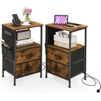 Nightstand with Charging Station - Brown / Fabric, MDF, Metal