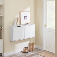 Slim Shoe Storage Cabinet with Flip Doors - White