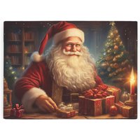 Santa's Workshop Large Smooth Glass Worktop Protector - Christmas Kitchen Chopping Board
