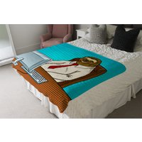 Sloth Animal Office Worker Pop Art Retro Blanket - Blue