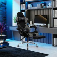 Neo Leather Gaming Racing Recliner Chair With Footrest - Grey