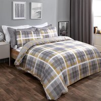 Dreamscene Denim Check Duvet Cover Bedding Set - Yellow / Double