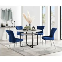 Adley Grey Concrete Effect Storage Dining Table and 4 Nora Silver Leg Chairs - Blue