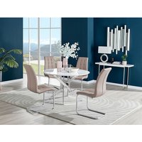 Novara White High Gloss 120cm Dining Table 4 Murano Chairs - Cappuccino