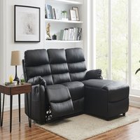 Cart 3 Seater Black Faux Leather Manual Recliner Sofa - Black / Left Hand