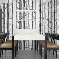 White Non-woven Birch Wallpaper Roll - Grey