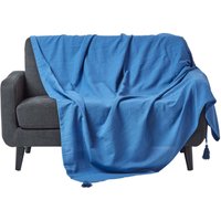 Homescapes Cotton Rajput Ribbed Throw - Blue / 360cm / 2.32kg