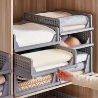Stackable Plastic Wardrobe Draw Unit Clothes Storage Basket Box - Grey / Small