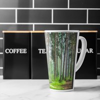 Beautiful summer forest with different trees Designer Latte Mug - Green
