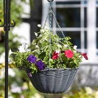 14" Round Slate Faux Rattan Hanging Basket - Grey