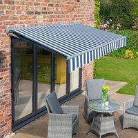 Half Cassette Electric Retractable Awning Charcoal Frame - Blue & White Stripe / 4m