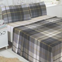 Lomond Brushed Cotton Check Flannelette Complete Sheet Set Soft Luxury Bedding - Blue / King