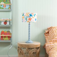 Blue Bobbin Stem Table Lamp with Kids Drum Shade - Powder Blue / Abstract