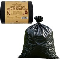 50 Heavy Duty Black Bin Bags 100L Strong Refuse Household Bin Liners - Black / 1