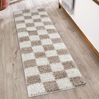 Chester Modern Living Room Shaggy Area Rug - Beige / 220cm