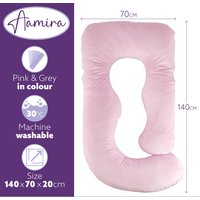 Aamira J-Shaped Pregnancy Pillow Memory Foam Maternity Cushion Pink Grey - Pink and grey