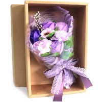 Purple Hand Soap Flower Bouquet Elegant Gift Set in Box - Purple