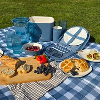 16 Piece Plastic Dinner Set - Microwave and Dishwasher Safe - Blue - Two Tone Blue