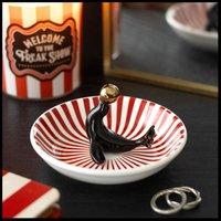 Circus Seal Ring Trinket Dish with Golden Ball on Stripes - Black