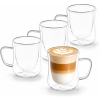 Eden & Willow Set of 4 Straight Double Walled Glass Coffee Mugs - Clear / 9.5cm