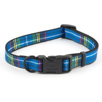 Tartan Adjustable Dog Collar - Blue / Small