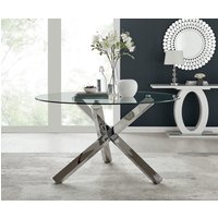 FurnitureboxUK, Vogue Large Round Chrome Metal Clear Glass Dining Table - Grey FurnitureboxUK, Vogue Large Round Chrome Metal Clear Glass Dining Table - Grey