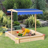 Outsunny Square Wooden Sand Pit Outdoor Seats Canopy - Blue