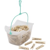 Plastic Peg Basket with 102 Birch Wood Pegs - Clear