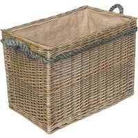 Rectangular Rope Handled Wicker Log Baskets - Brown / 38cm
