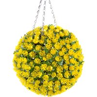Best Artificial 28cm Yellow Rose Hanging Basket Flower Topiary Ball - Yellow