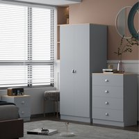 FWStyle Esher 2 Door Wardrobe Matt Grey With Light Oak Top Modern - Grey