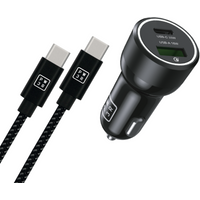 Dual Port Car Charger with Nylon Braided USB-A to USB-C Cable - 30cm