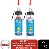 UniBond Mould Resistant Bath and Kitchen Silicone Sealant White, 104g - Buy 2 / 500g