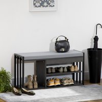 HOMCOM Entryway Shoe Storage Bench with Shelves and Cushion - Grey
