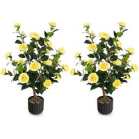 2 Pack Artificial Camellia Tree Faux Flower Plant - Yellow