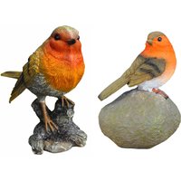 Robin on a Stone and Stump Resin Garden Ornaments (Set of 2) - Orange