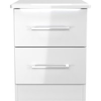 Paris Fully Assembled 2 Drawer Bedside Cabinet with LED lighting - White Gloss & White