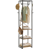 Industrial Coat Stand With 3 Shelves And 8 Hooks - Brown