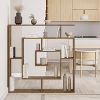 FWStyle Bookcase Room Divider Shelving Unit Modern Maze Inspired Design - Dark Oak