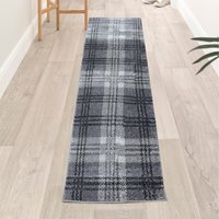 Classic Tartan Check Non Slip Runner Rug - Charcoal / 300cm