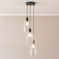 Kira Glass Dome 3 Drop Cluster Ceiling Pendant Light with LED Bulbs - Matte Black