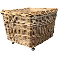 Square Hessian Lined Wheeled Log Basket - Brown